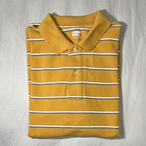 Lands' End Men's Traditional Fit Polo Shirt M Yellow White Blue Striped Collared